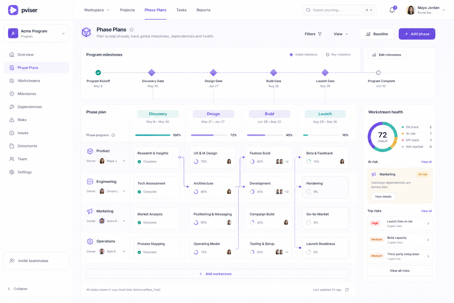 Phase Plans product workspace